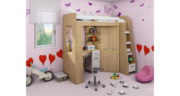 Multifunkční postel LENY pravá, dub artisan/bílá