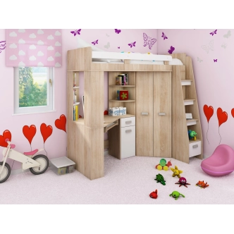 Multifunkční postel LENY pravá, dub sonoma/bílá, 5 let záruka