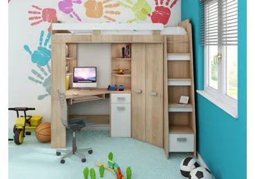 Multifunkční postel LENY pravá, dub sonoma/bílá