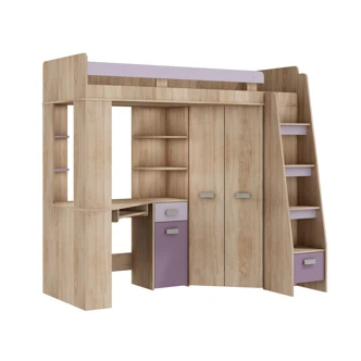 Multifunkční postel LENY pravá, dub sonoma/levandulová/fialová