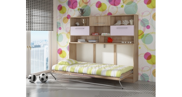 Multifunkční postel s nástavcem CEDUNA, dub sonoma/levandulová/fialová, 5 let záruka