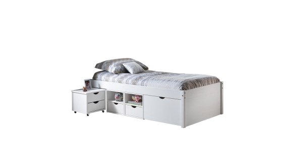 Multifunkční postel WRIGHTSON 90x200 cm, masiv borovice/bílý lak