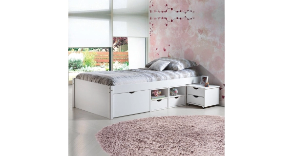 Multifunkční postel WRIGHTSON 90x200 cm, masiv borovice/bílý lak