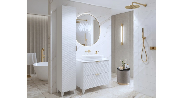 NALLON koupelnová sestava 1 se skříňkou pod umyvadlo 80 cm, na nožkách, bílá/bílé pyramidky