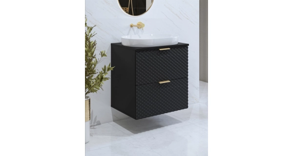 NALLON koupelnová skříňka 2S 60 cm pod umyvadlo, černý onyx/černé pyramidky