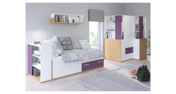 Nástavba skříně k posteli LEPON 33, dub artisan/bílá/fialová, 5 let záruka