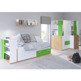 Nástavba skříně k posteli LEPON 33, dub artisan/bílá/zelená, 5 let záruka