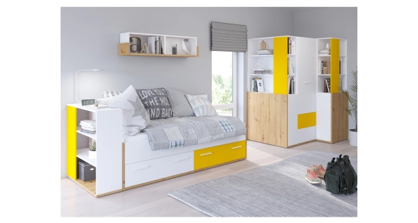 Nástavba skříně k posteli LEPON 33, dub artisan/bílá/žlutá, 5 let záruka