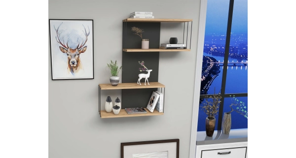 Nástěnná police ARAGO, antracit/dub