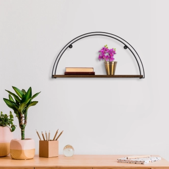 Nástěnná police BALDWIN, černá/vlašský ořech