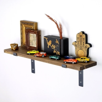 Nástěnná police BECKY, černá/vlašský ořech