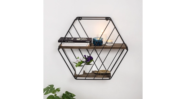 Nástěnná police BENJAMIN, černá/tmavý ořech