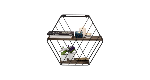 Nástěnná police BENJAMIN, černá/tmavý ořech