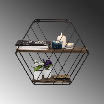 Nástěnná police BENJAMIN, černá/tmavý ořech