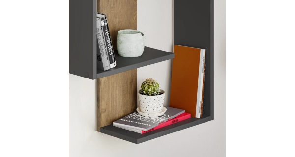 Nástěnná police CALVINIA, antracit/dub