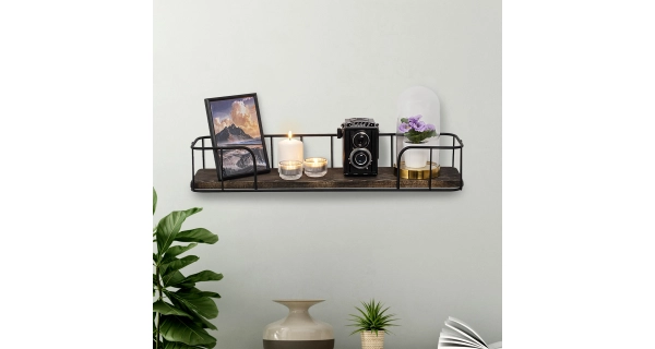 Nástěnná police DACE, černá/tmavý ořech