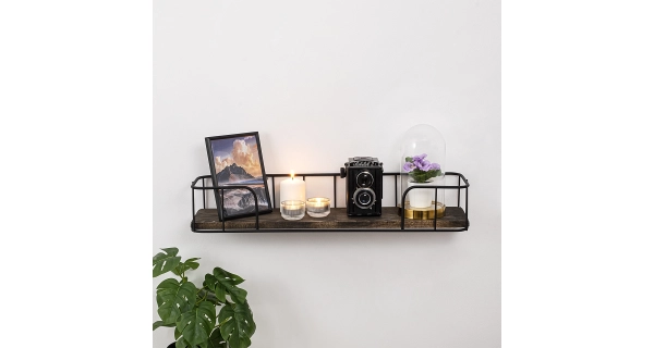 Nástěnná police DACE, černá/tmavý ořech