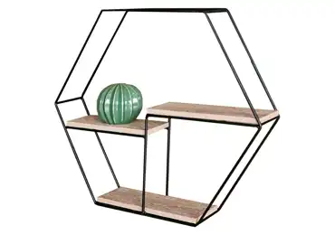 Nástěnná polička TORVEN, černý kov/dub