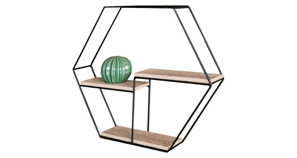 Nástěnná polička TORVEN, černý kov/dub