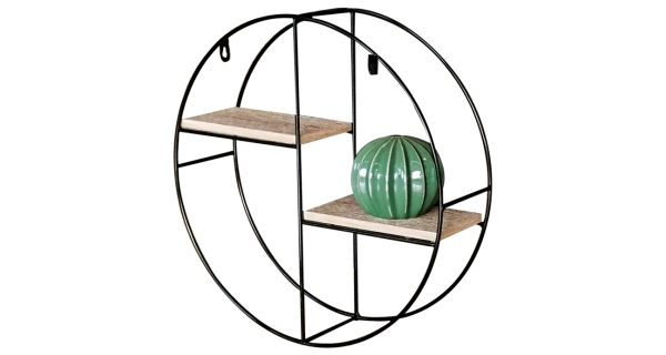 Nástěnná polička TREMIR, černý kov/dub