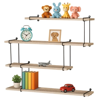 Nástěnná polička VOLTANIS, černý kov/dub