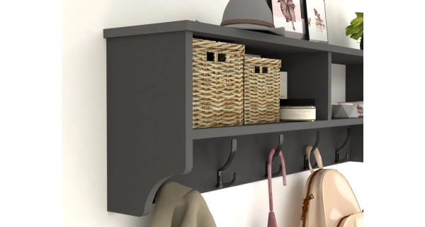 Nástěnný věšák BRELI s policí, antracit