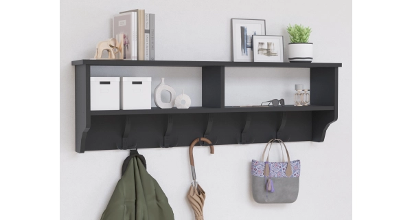 Nástěnný věšák BRELI s policí, antracit