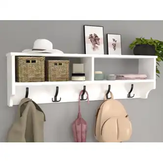 Nástěnný věšák BRELI s policí, bílá