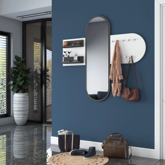 Nástěnný věšák NEMARON se zrcadlem, bílý