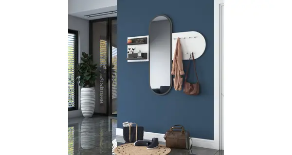 Nástěnný věšák NEMARON se zrcadlem, bílý