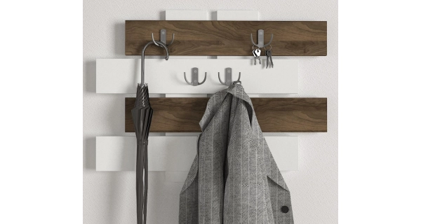 Nástěnný věšák SILVERT, bílá/vlašský ořech