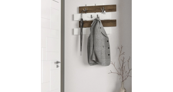 Nástěnný věšák SILVERT, bílá/vlašský ořech