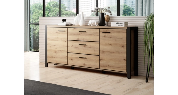 NATALENSIS komoda 2D3S, dub taurus/černý mat