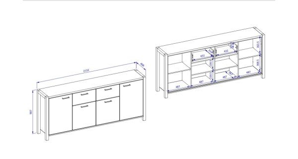NATALENSIS komoda 4D2S, dub taurus/černý mat