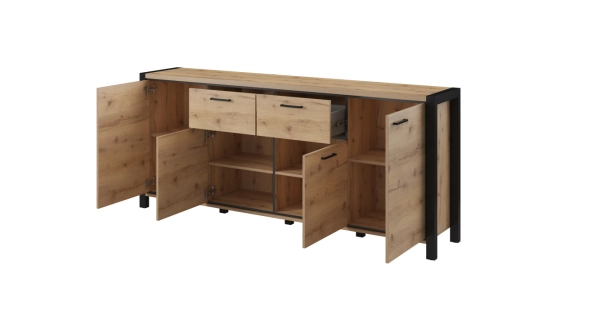 NATALENSIS komoda 4D2S, dub taurus/černý mat