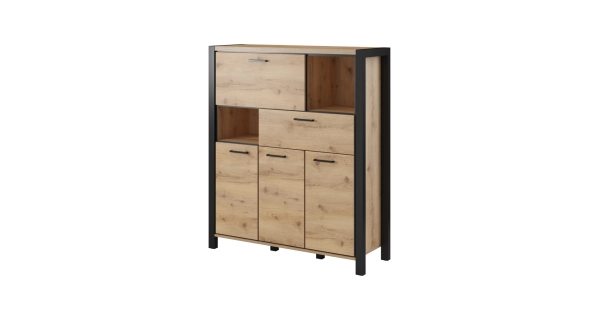 NATALENSIS komoda vysoká 3D1S1K, dub taurus/černý mat