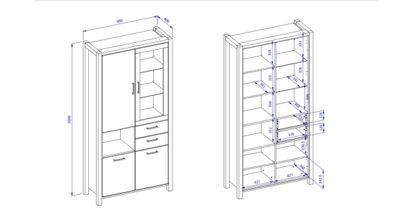 NATALENSIS vitrína 4D2S, dub taurus/černý mat