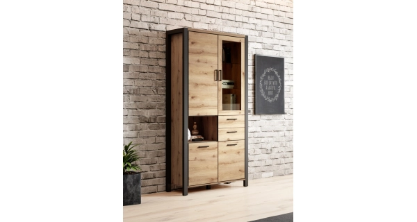 NATALENSIS vitrína 4D2S, dub taurus/černý mat