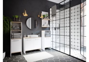 NAVRA koupelnová sestava, bílá/dub sonoma, 5 let záruka