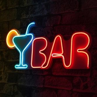 Neonový LED nápis Bar - barevná světelná dekorace na zeď, 50 x 23 cm