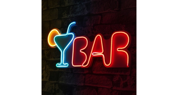 Neonový LED nápis Bar - barevná světelná dekorace na zeď, 50 x 23 cm
