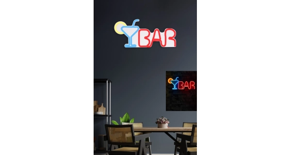 Neonový LED nápis Bar - barevná světelná dekorace na zeď, 50 x 23 cm