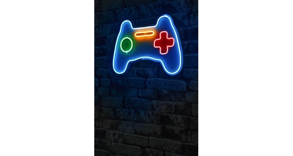 Neonový LED nápis Play Station - barevná světelná dekorace na zeď, 40 x 29 cm