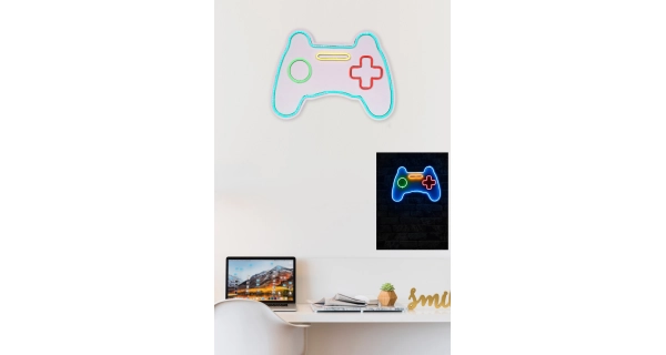 Neonový LED nápis Play Station - barevná světelná dekorace na zeď, 40 x 29 cm