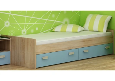 Nízká postel NELLORE bez roštu, dub sonoma/světle modrá/modrá