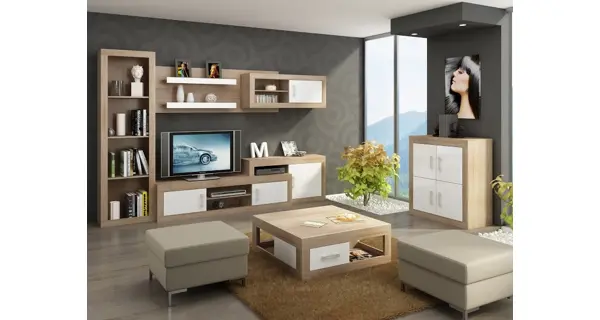 Nízký regál GOUDINI, dub sonoma/bílý lesk