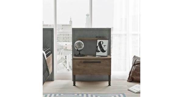 Noční stolek BALEA, hnědá/šedá