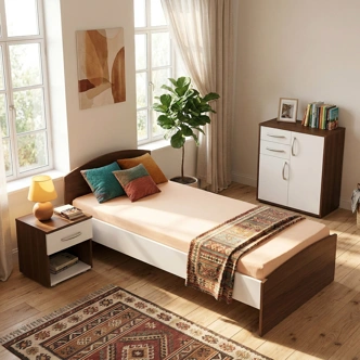 Noční stolek BALTORO, ořech/bílá