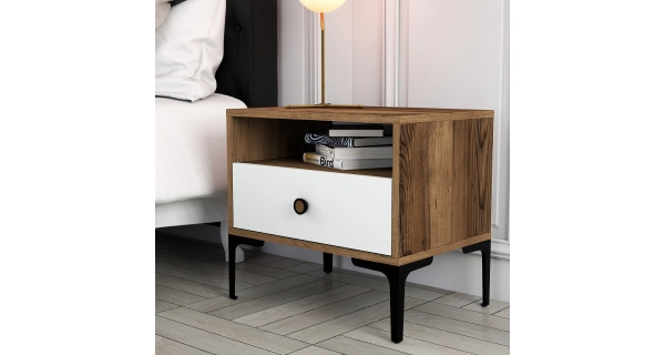 Noční stolek BERTA, vlašský ořech/bílá