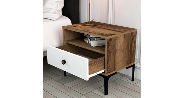 Noční stolek BERTA, vlašský ořech/bílá
